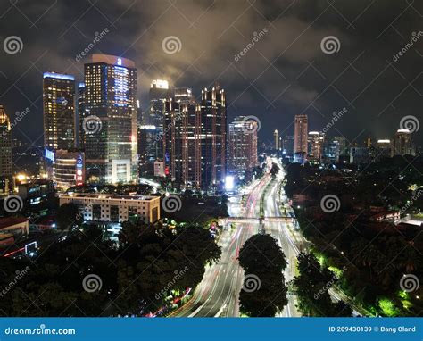 Spectacular Nighttime Skyline Of A Big Modern City At Night Semanggi