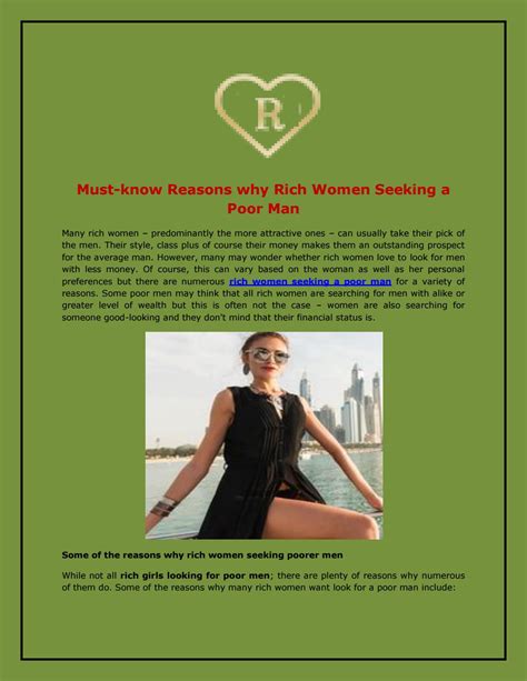 Must Know Reasons Why Rich Women Seeking A Poor Man By Rich Wealthy