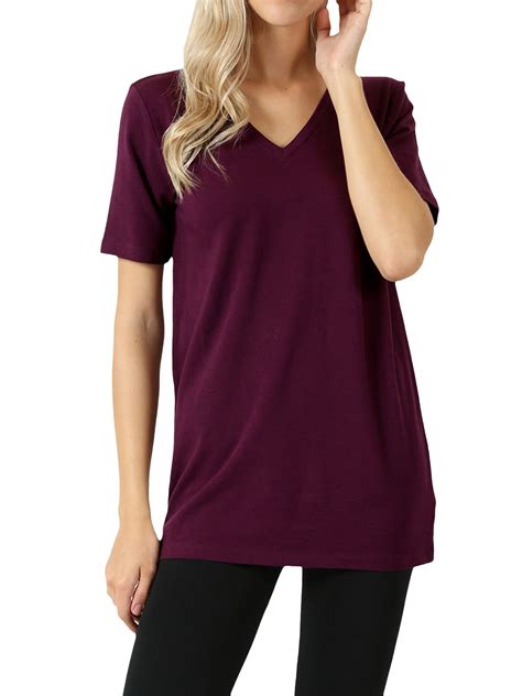 Zenana Women And Plus Size Cotton V Neck Short Sleeve Casual Basic Tee Shirts Dk Plum X Large