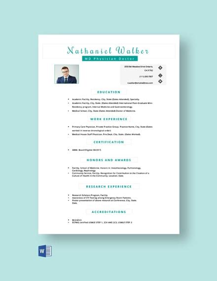 Md Physician Resume Template Word