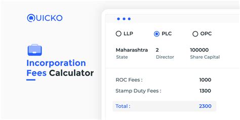 Company MCA Registration & ROC fee & Stamp duty calculator  Quicko