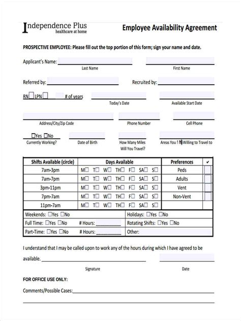 Free 7 Employee Availability Forms In Pdf Ms Word