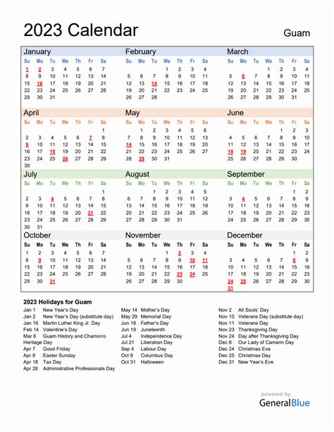 Annual Calendar 2023 With Guam Holidays