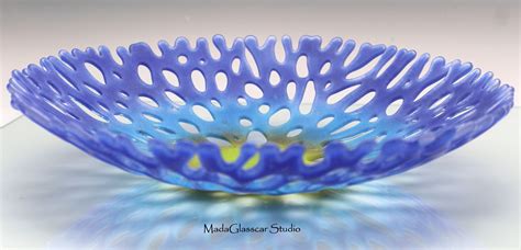 Blue Waters Fused Glass Coral Bowl