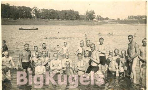 1930s Original Soldiers Nude Male Affection Swimmers Naturist Group In