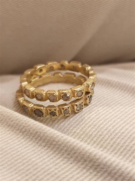 Eternity Solid 14 Karat Gold Ring With Diamonds Diamond Etsy