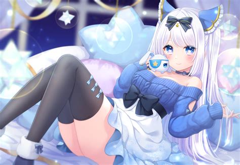 Bed Blush Bow Breasts Cleavage Long Hair Original Signed Skirt Stardrop
