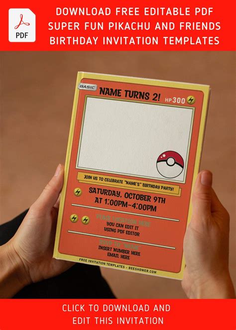 Free Editable Pdf Lovely Pokémon Card Themed Birthday Invitation