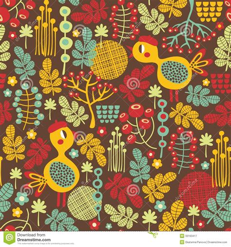 Seamless Texture With Cute Birds Of Fall Stock Vector