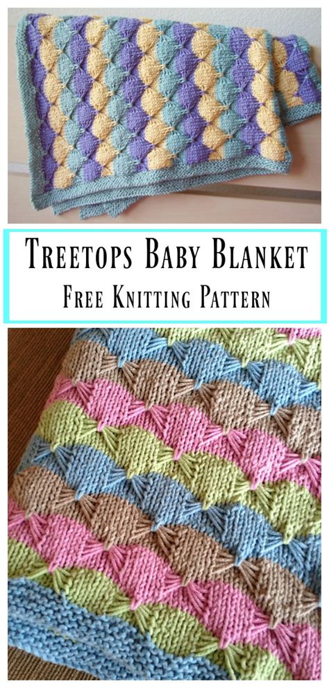Baby blanket knit with an 8 row repeat leaf vine lace. Treetops Baby Blanket Free Knitting Pattern