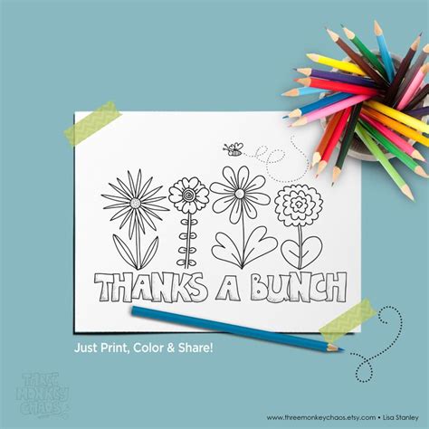Thanks a Bunch - Coloring Page | Teacher Appreciation | Thank You Card | PRINTABLE PDF & JPEG in ...