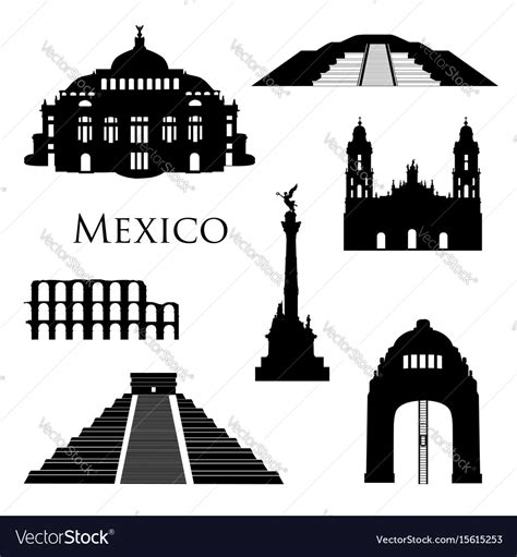 Mexico City Landmarks Icon Set Famous Buildings Vector Image