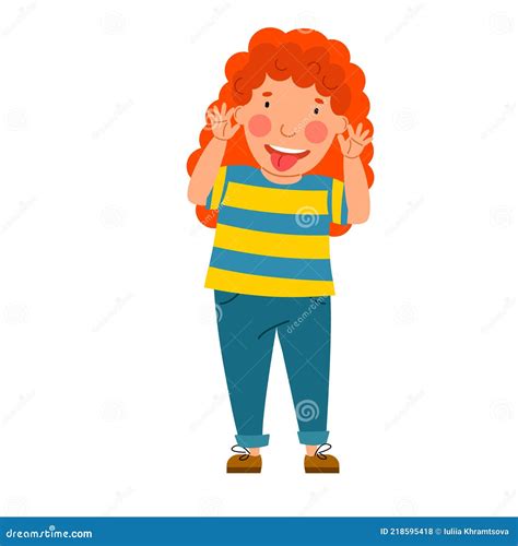 The Red Haired Girl Made A Face And Showed The Tongue Of Stock Vector Illustration Of