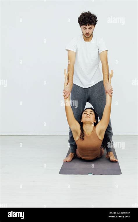 Male And Female Doubles Yoga Asana Gymnastics Fitness Stock Photo Alamy