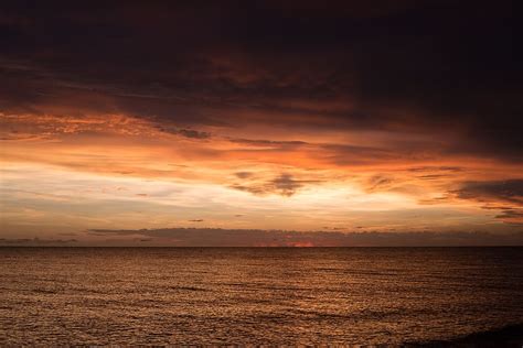 Sea Ocean Water Wave Nature Sunset View Horizon Clouds Sky