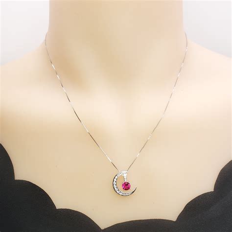Crescent Moon Ruby Necklace Full Sterling Silver Two Etsy