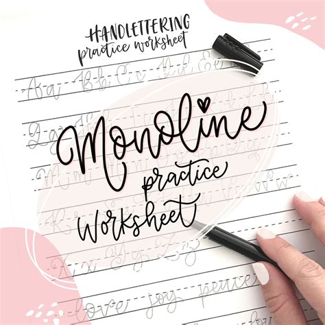 Cursive Monoline Hand Lettering Style Practice Worksheet Etsy