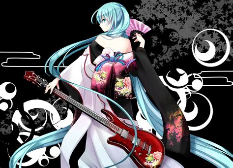 Wallpaper Illustration Anime Guitar Cartoon Vocaloid Kimono