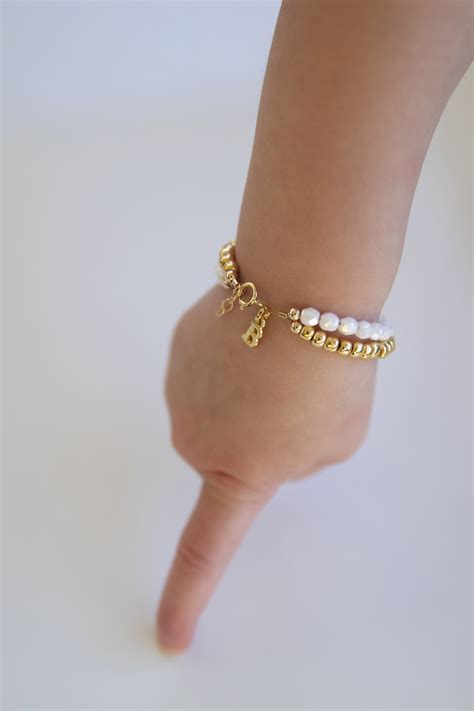Gold Baby Bracelet Personalized Baby Bracelet White And Gold Etsy