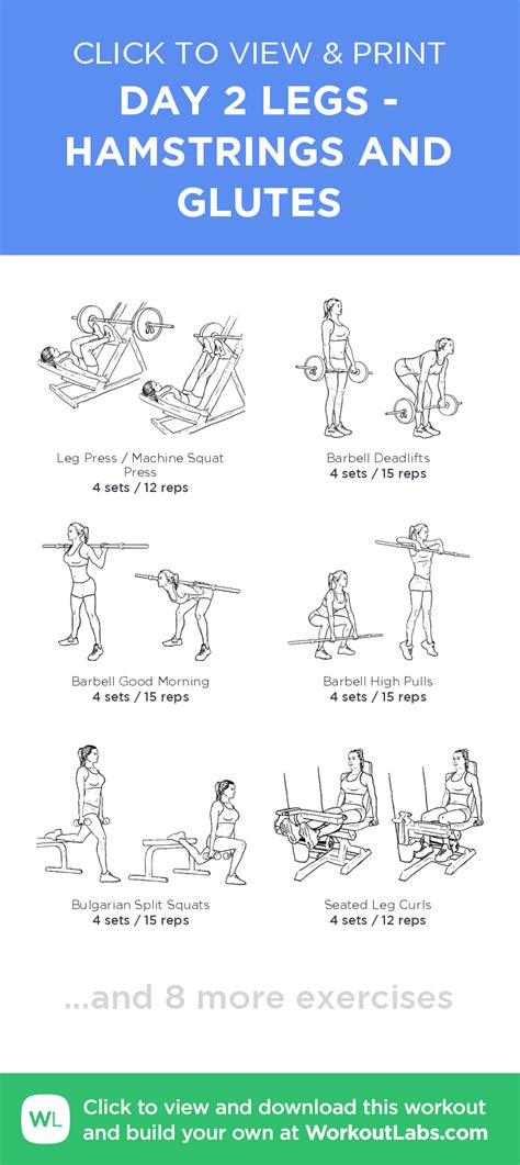 Day 2 Legs Hamstrings And Glutes Click To View And Print This Illustrated Exercise Plan