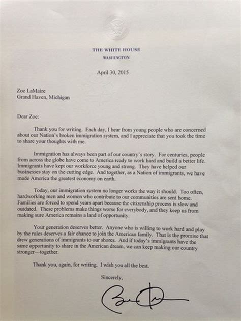 See President Obamas Letter To High School Student Who Wrote Him About