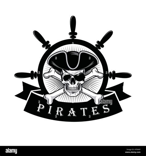 Pirate Skull With Eyepatch And Ship Helm Logo Design Vector