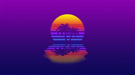 Download Synthwave Minimal Moon And Palm Tree Wallpaper 1920x1080