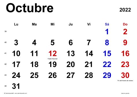 Calendario Octubre 2022 En Word Excel Y PDF Calendarpedia 30210 Hot