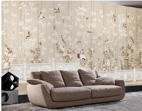 The mural surface is 'distressed' to appear antique. Home Decoration Hand painted flowers and birds photo wall ...