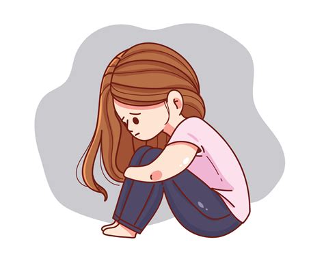 Mujer Joven Que Se Siente Triste Cansada Y Preocupada Que Sufre Depresión Dibujos Animados