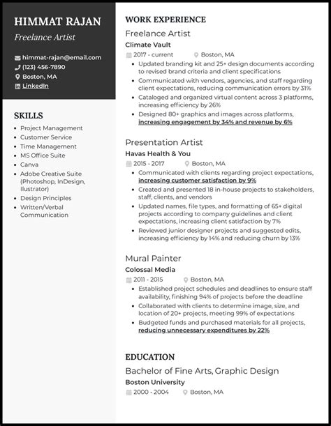 Artist Resume Examples Built For