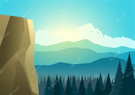 Premium Vector Beautiful Landscape Of Mountain And Pine Trees