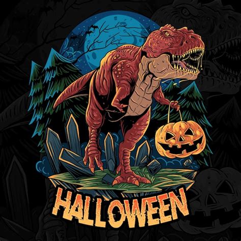 Dinosaurio T Rex De Halloween Trae Calabaza Vector Premium