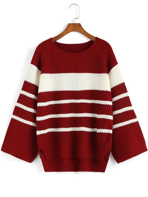 Red White Round Neck Striped Loose Sweater Loose Sweater Sweaters