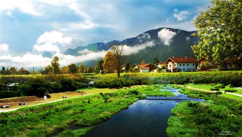 Beautiful Village With Small River Landscape Hd Free