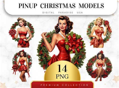 set of 14 pinup christmas models retro fashion vintage pinup girls pinup girls png