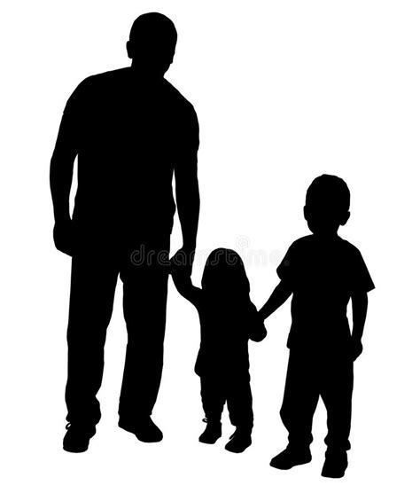 Silhouette Of Father With Kids Walking Stock Vector Illustration Of