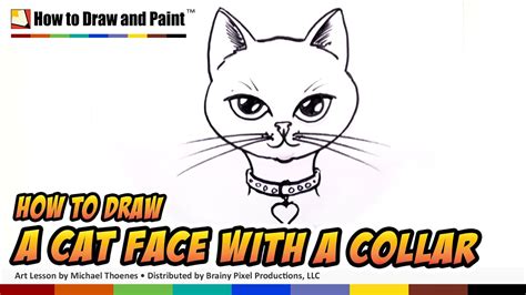 How To Draw A Cat Face With Collar And Heart Pendant Art