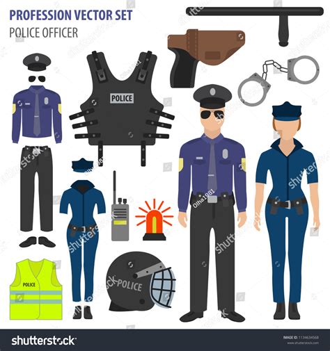 Profession Occupation Set Police Officer Equipment Stock Vector