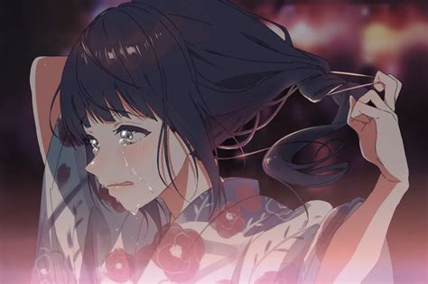 Download 2560x1700 Anime Girl Crying Kimono Ponytail