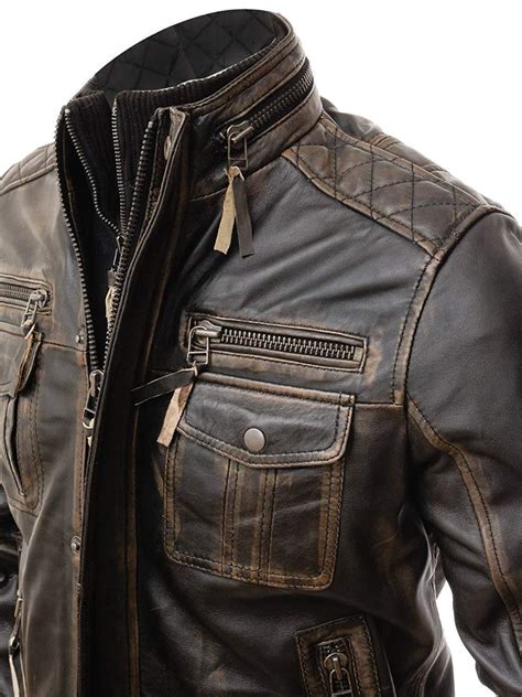 Mens Biker Motorcycle Vintage Cafe Racer Distressed Brown Real Leather