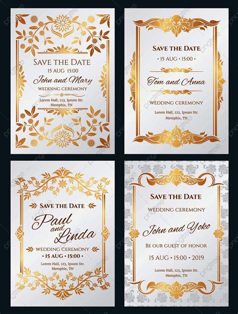 Save The Date Luxury Vector Wedding Invitation Cards With Gold Elegant