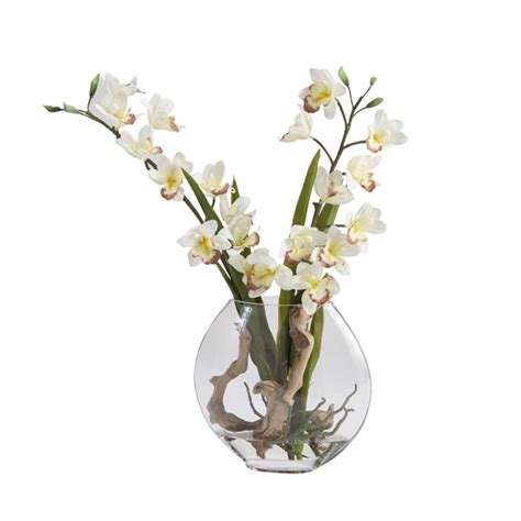 Cream Cymbidium Orchids In Small Glass Pillow Vase 209030 Dandw Silks
