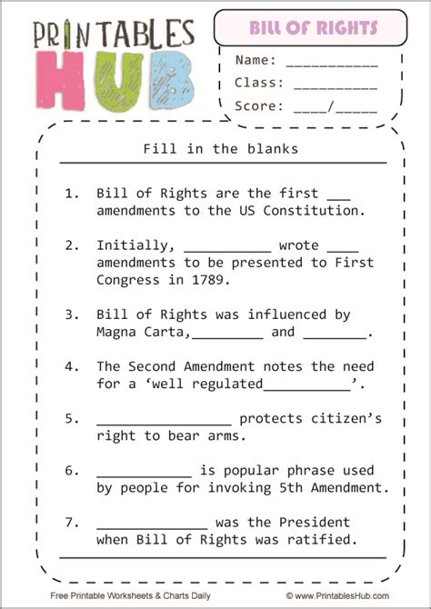 Free Printable Worksheets On The Bill Of Rights