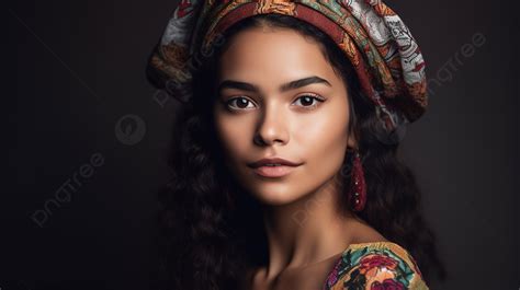 Wanita Kulit Hitam Cantik Mengenakan Sorban Etnik Di Studio Gambar