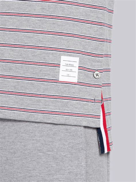 Light Grey Cotton Hairline Stripe Short Sleeve Ringer T Shirt Thom Browne