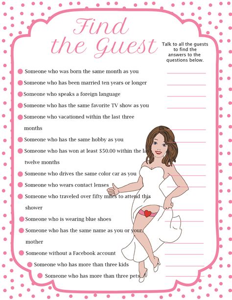 Find The Guest Bridal Shower Game Printable Pink Poke A Dots Wedding Shower Game D439