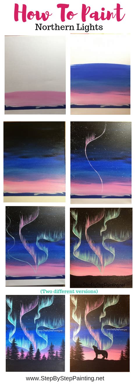How To Paint Aurora Skyline Step By Step Painting Cute Canvas