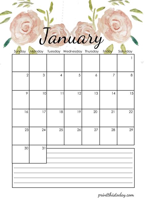 Free Printable 2022 Floral Calendar