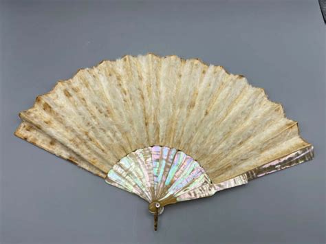 Antique French Silk Hand Fan Mother Of Pearls Sticks 19th Century